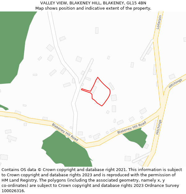 VALLEY VIEW, BLAKENEY HILL, BLAKENEY, GL15 4BN: Location map and indicative extent of plot