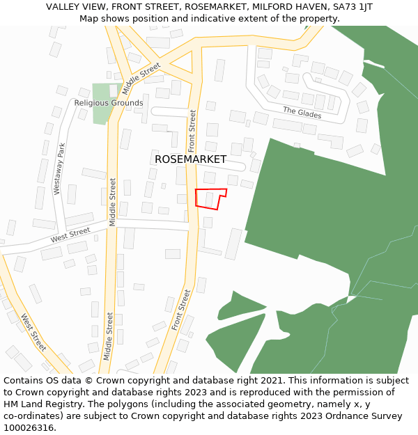 VALLEY VIEW, FRONT STREET, ROSEMARKET, MILFORD HAVEN, SA73 1JT: Location map and indicative extent of plot