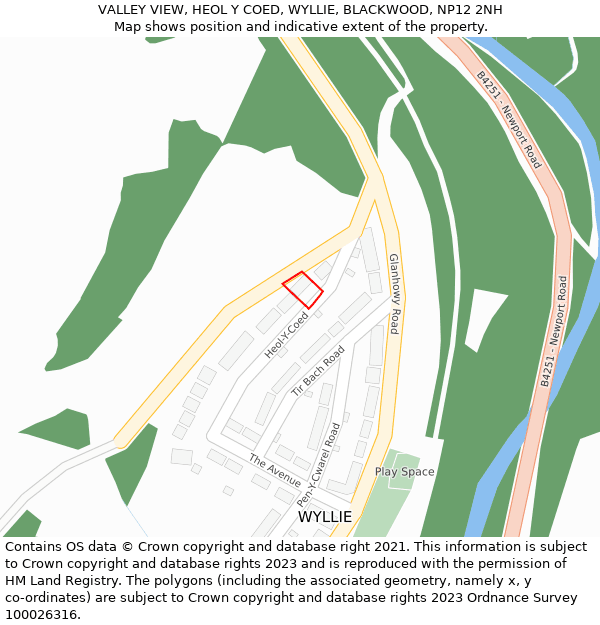 VALLEY VIEW, HEOL Y COED, WYLLIE, BLACKWOOD, NP12 2NH: Location map and indicative extent of plot