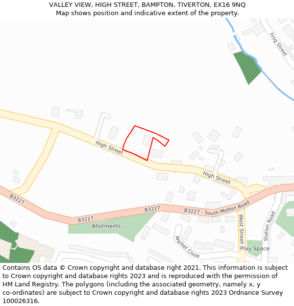 VALLEY VIEW, HIGH STREET, BAMPTON, TIVERTON, EX16 9NQ: Location map and indicative extent of plot