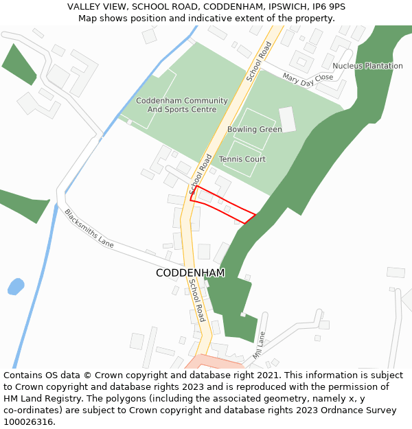 VALLEY VIEW, SCHOOL ROAD, CODDENHAM, IPSWICH, IP6 9PS: Location map and indicative extent of plot