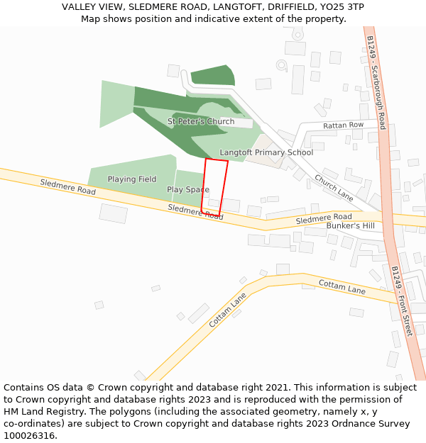 VALLEY VIEW, SLEDMERE ROAD, LANGTOFT, DRIFFIELD, YO25 3TP: Location map and indicative extent of plot