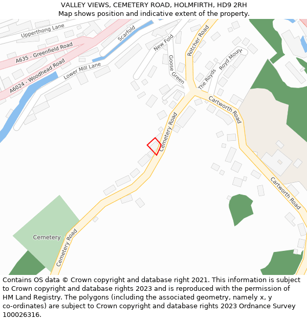 VALLEY VIEWS, CEMETERY ROAD, HOLMFIRTH, HD9 2RH: Location map and indicative extent of plot