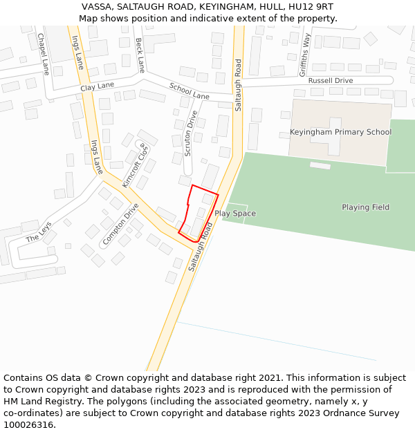 VASSA, SALTAUGH ROAD, KEYINGHAM, HULL, HU12 9RT: Location map and indicative extent of plot