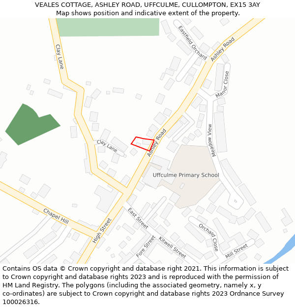 VEALES COTTAGE, ASHLEY ROAD, UFFCULME, CULLOMPTON, EX15 3AY: Location map and indicative extent of plot