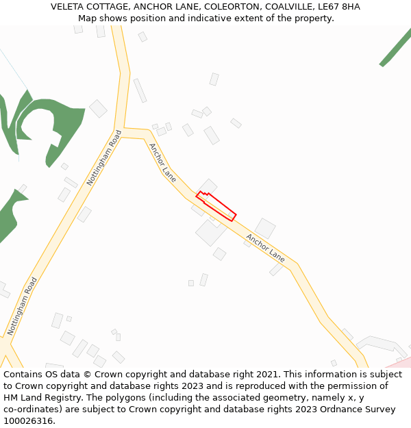 VELETA COTTAGE, ANCHOR LANE, COLEORTON, COALVILLE, LE67 8HA: Location map and indicative extent of plot
