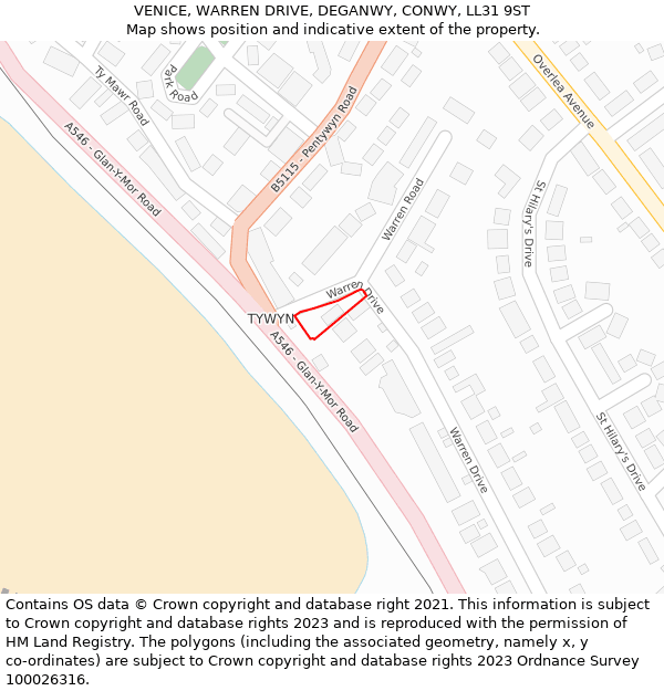 VENICE, WARREN DRIVE, DEGANWY, CONWY, LL31 9ST: Location map and indicative extent of plot