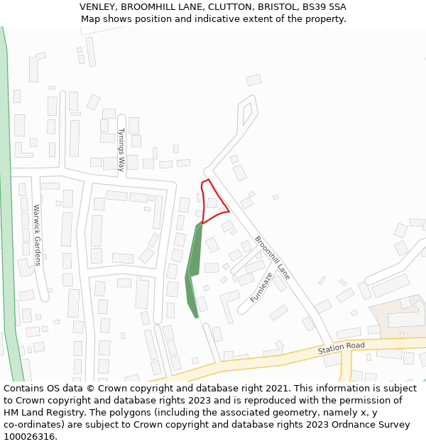 VENLEY, BROOMHILL LANE, CLUTTON, BRISTOL, BS39 5SA: Location map and indicative extent of plot