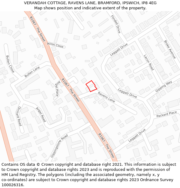 VERANDAH COTTAGE, RAVENS LANE, BRAMFORD, IPSWICH, IP8 4EG: Location map and indicative extent of plot