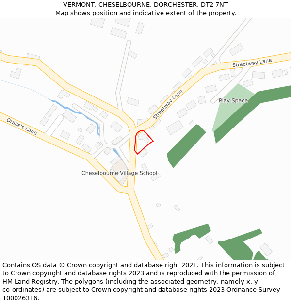 VERMONT, CHESELBOURNE, DORCHESTER, DT2 7NT: Location map and indicative extent of plot