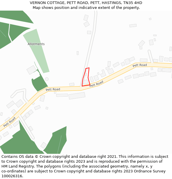 VERNON COTTAGE, PETT ROAD, PETT, HASTINGS, TN35 4HD: Location map and indicative extent of plot