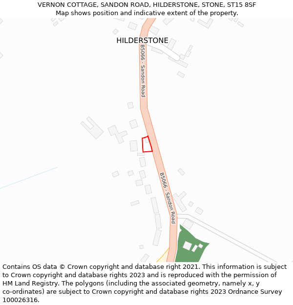 VERNON COTTAGE, SANDON ROAD, HILDERSTONE, STONE, ST15 8SF: Location map and indicative extent of plot