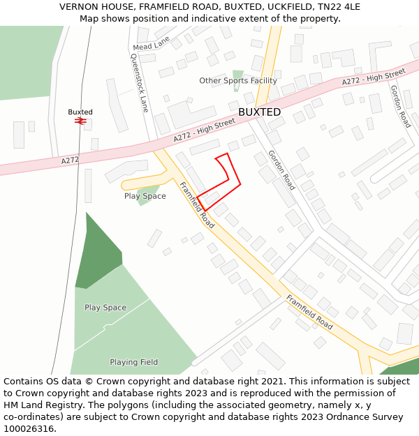 VERNON HOUSE, FRAMFIELD ROAD, BUXTED, UCKFIELD, TN22 4LE: Location map and indicative extent of plot