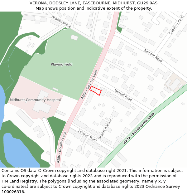 VERONA, DODSLEY LANE, EASEBOURNE, MIDHURST, GU29 9AS: Location map and indicative extent of plot