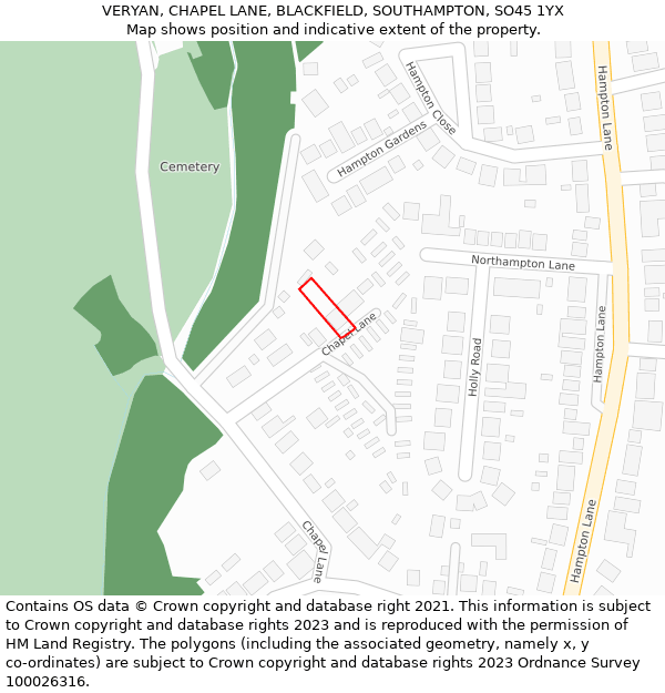 VERYAN, CHAPEL LANE, BLACKFIELD, SOUTHAMPTON, SO45 1YX: Location map and indicative extent of plot