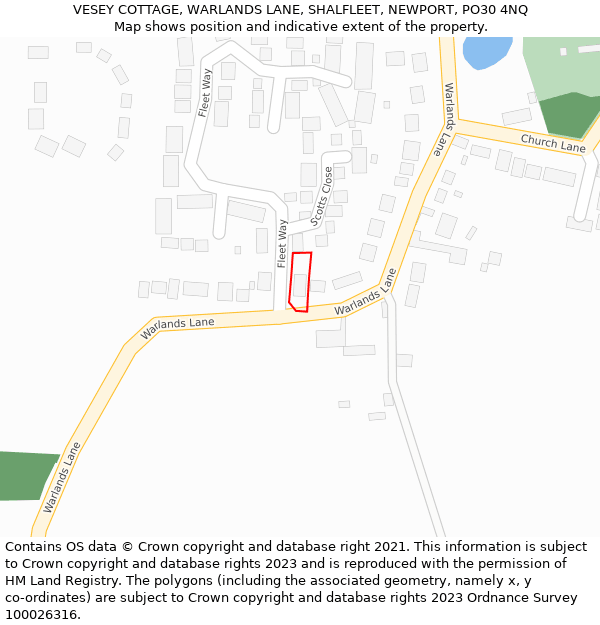 VESEY COTTAGE, WARLANDS LANE, SHALFLEET, NEWPORT, PO30 4NQ: Location map and indicative extent of plot