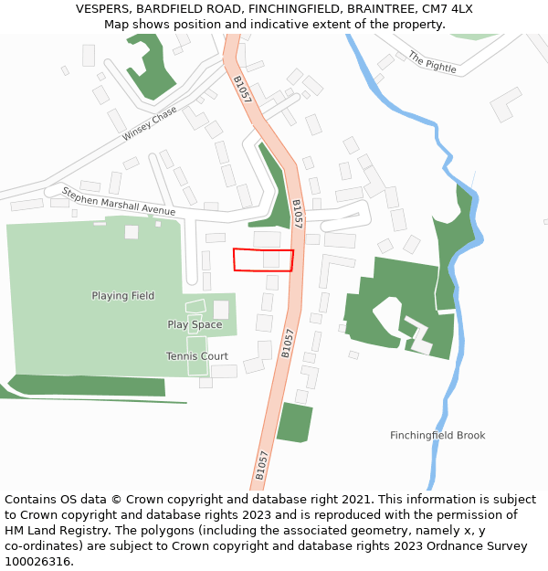 VESPERS, BARDFIELD ROAD, FINCHINGFIELD, BRAINTREE, CM7 4LX: Location map and indicative extent of plot