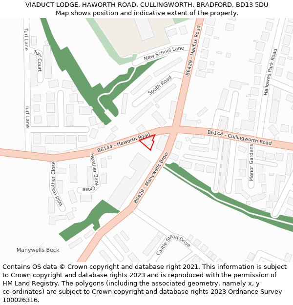 VIADUCT LODGE, HAWORTH ROAD, CULLINGWORTH, BRADFORD, BD13 5DU: Location map and indicative extent of plot