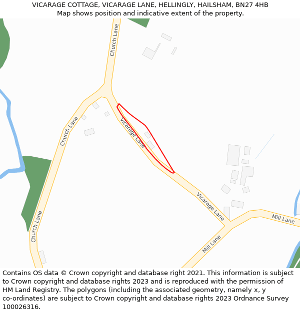 VICARAGE COTTAGE, VICARAGE LANE, HELLINGLY, HAILSHAM, BN27 4HB: Location map and indicative extent of plot