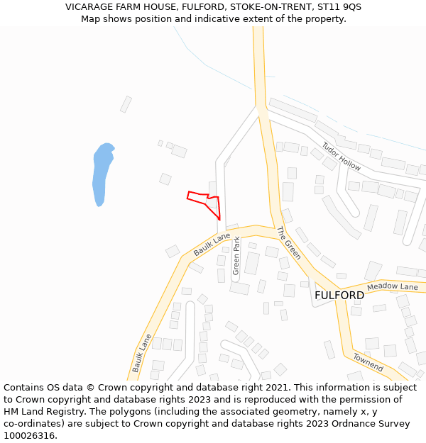 VICARAGE FARM HOUSE, FULFORD, STOKE-ON-TRENT, ST11 9QS: Location map and indicative extent of plot