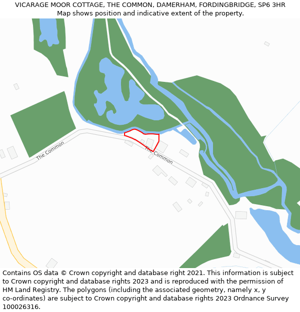 VICARAGE MOOR COTTAGE, THE COMMON, DAMERHAM, FORDINGBRIDGE, SP6 3HR: Location map and indicative extent of plot