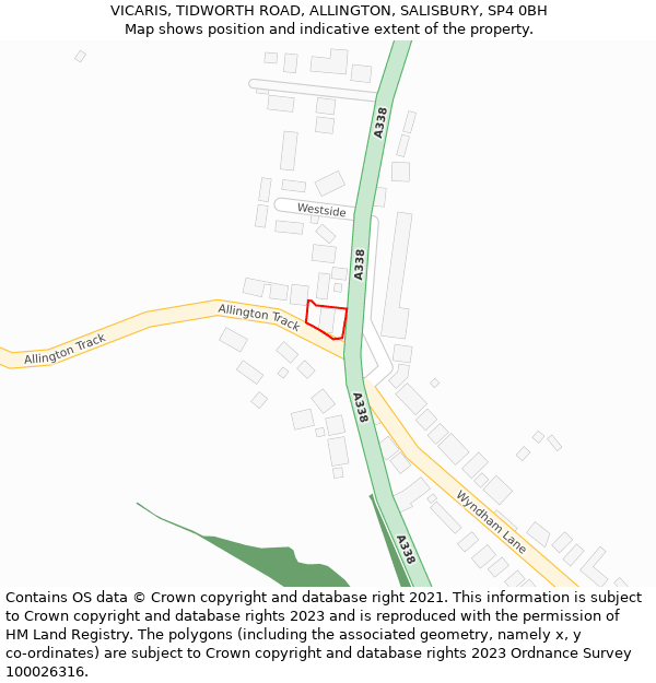 VICARIS, TIDWORTH ROAD, ALLINGTON, SALISBURY, SP4 0BH: Location map and indicative extent of plot