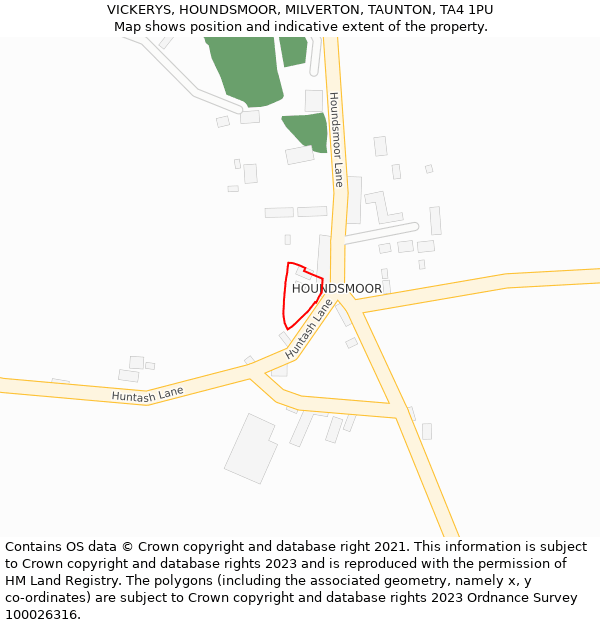 VICKERYS, HOUNDSMOOR, MILVERTON, TAUNTON, TA4 1PU: Location map and indicative extent of plot