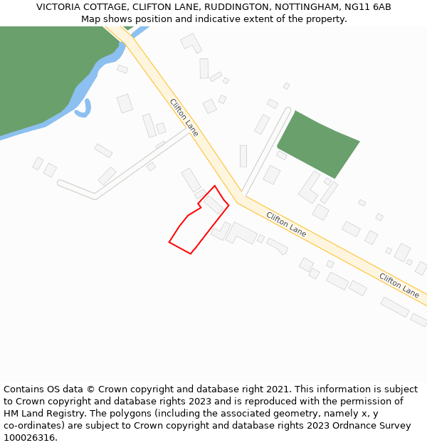 VICTORIA COTTAGE, CLIFTON LANE, RUDDINGTON, NOTTINGHAM, NG11 6AB: Location map and indicative extent of plot