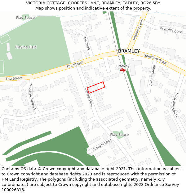 VICTORIA COTTAGE, COOPERS LANE, BRAMLEY, TADLEY, RG26 5BY: Location map and indicative extent of plot