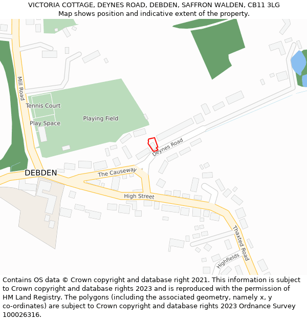 VICTORIA COTTAGE, DEYNES ROAD, DEBDEN, SAFFRON WALDEN, CB11 3LG: Location map and indicative extent of plot