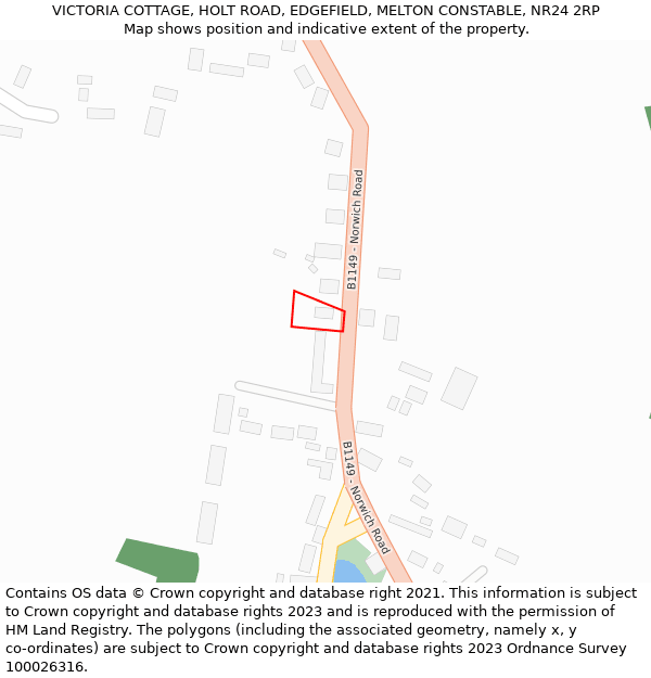 VICTORIA COTTAGE, HOLT ROAD, EDGEFIELD, MELTON CONSTABLE, NR24 2RP: Location map and indicative extent of plot