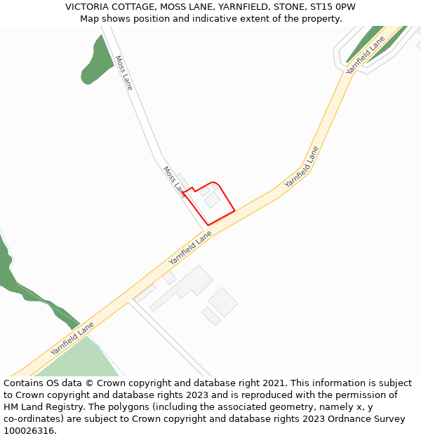 VICTORIA COTTAGE, MOSS LANE, YARNFIELD, STONE, ST15 0PW: Location map and indicative extent of plot