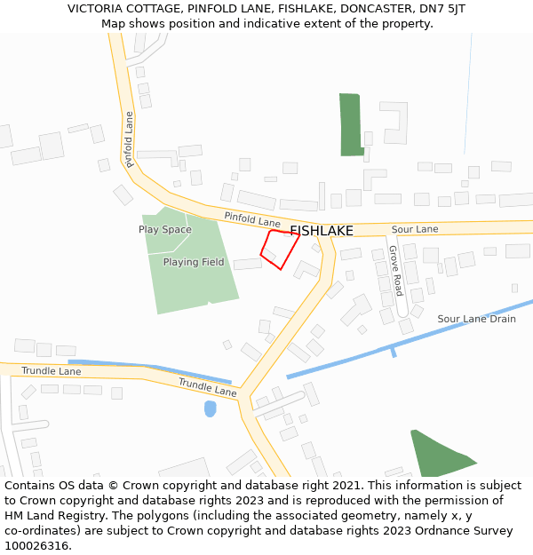 VICTORIA COTTAGE, PINFOLD LANE, FISHLAKE, DONCASTER, DN7 5JT: Location map and indicative extent of plot