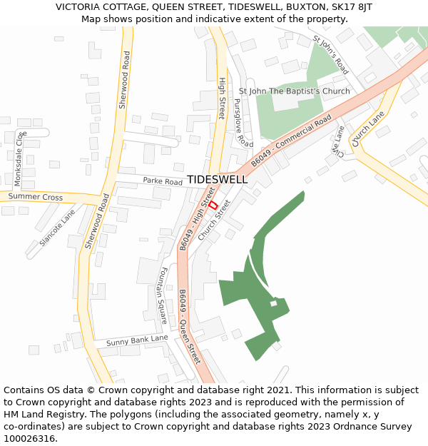 VICTORIA COTTAGE, QUEEN STREET, TIDESWELL, BUXTON, SK17 8JT: Location map and indicative extent of plot