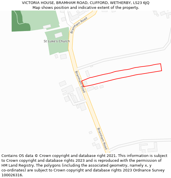 VICTORIA HOUSE, BRAMHAM ROAD, CLIFFORD, WETHERBY, LS23 6JQ: Location map and indicative extent of plot