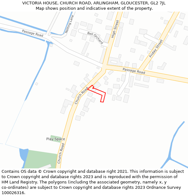 VICTORIA HOUSE, CHURCH ROAD, ARLINGHAM, GLOUCESTER, GL2 7JL: Location map and indicative extent of plot