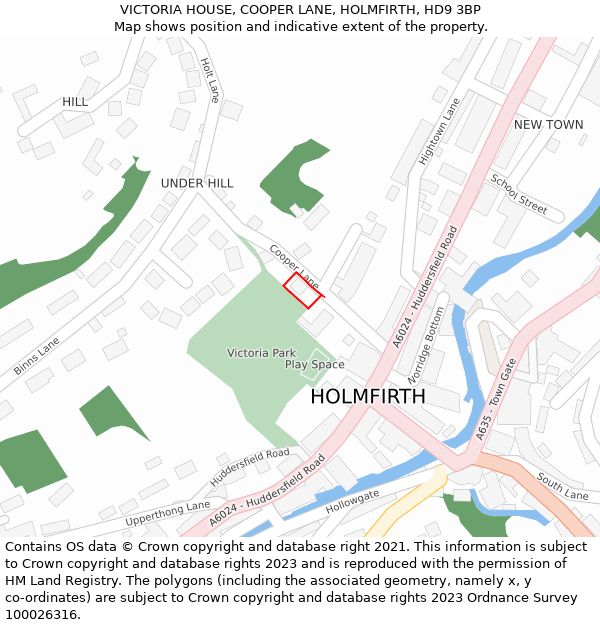 VICTORIA HOUSE, COOPER LANE, HOLMFIRTH, HD9 3BP: Location map and indicative extent of plot