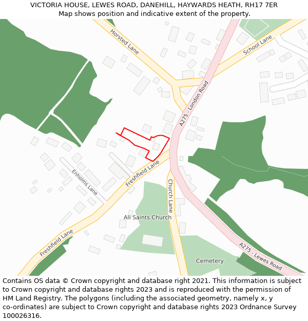 VICTORIA HOUSE, LEWES ROAD, DANEHILL, HAYWARDS HEATH, RH17 7ER: Location map and indicative extent of plot