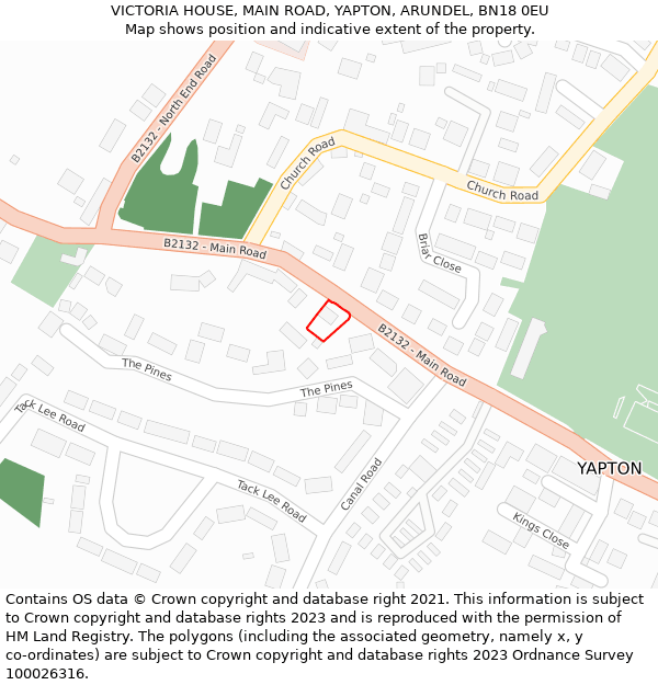 VICTORIA HOUSE, MAIN ROAD, YAPTON, ARUNDEL, BN18 0EU: Location map and indicative extent of plot
