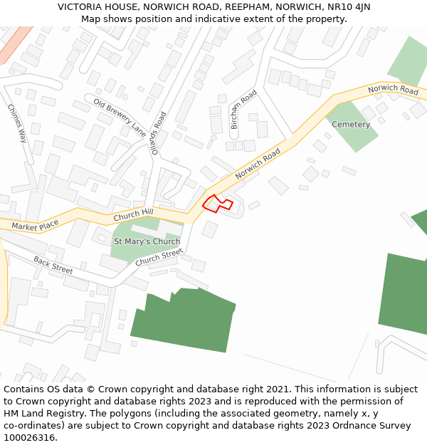 VICTORIA HOUSE, NORWICH ROAD, REEPHAM, NORWICH, NR10 4JN: Location map and indicative extent of plot
