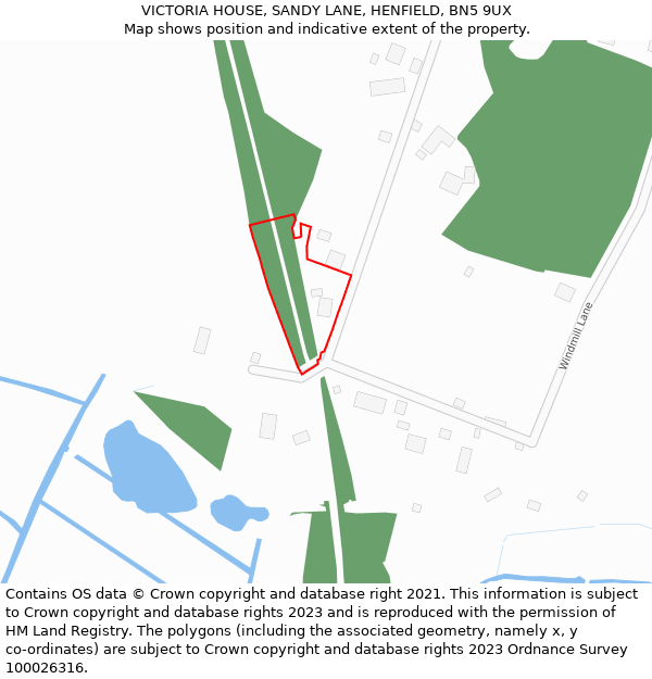 VICTORIA HOUSE, SANDY LANE, HENFIELD, BN5 9UX: Location map and indicative extent of plot