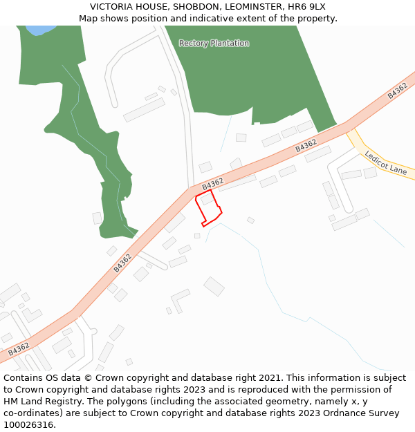 VICTORIA HOUSE, SHOBDON, LEOMINSTER, HR6 9LX: Location map and indicative extent of plot
