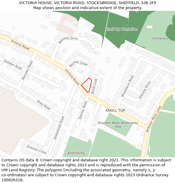 VICTORIA HOUSE, VICTORIA ROAD, STOCKSBRIDGE, SHEFFIELD, S36 2FX: Location map and indicative extent of plot