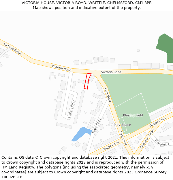 VICTORIA HOUSE, VICTORIA ROAD, WRITTLE, CHELMSFORD, CM1 3PB: Location map and indicative extent of plot