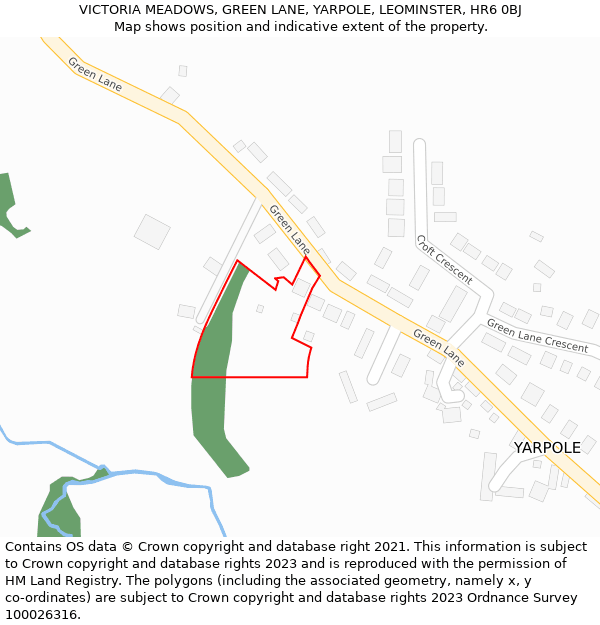 VICTORIA MEADOWS, GREEN LANE, YARPOLE, LEOMINSTER, HR6 0BJ: Location map and indicative extent of plot