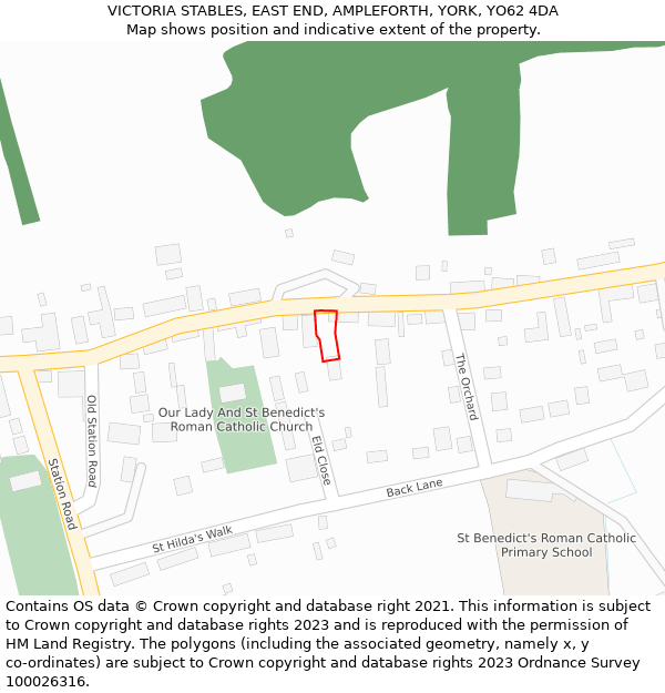 VICTORIA STABLES, EAST END, AMPLEFORTH, YORK, YO62 4DA: Location map and indicative extent of plot