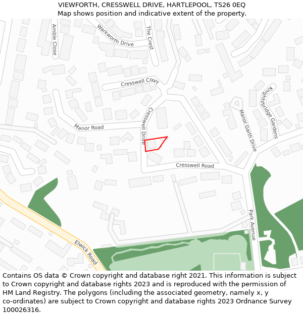 VIEWFORTH, CRESSWELL DRIVE, HARTLEPOOL, TS26 0EQ: Location map and indicative extent of plot