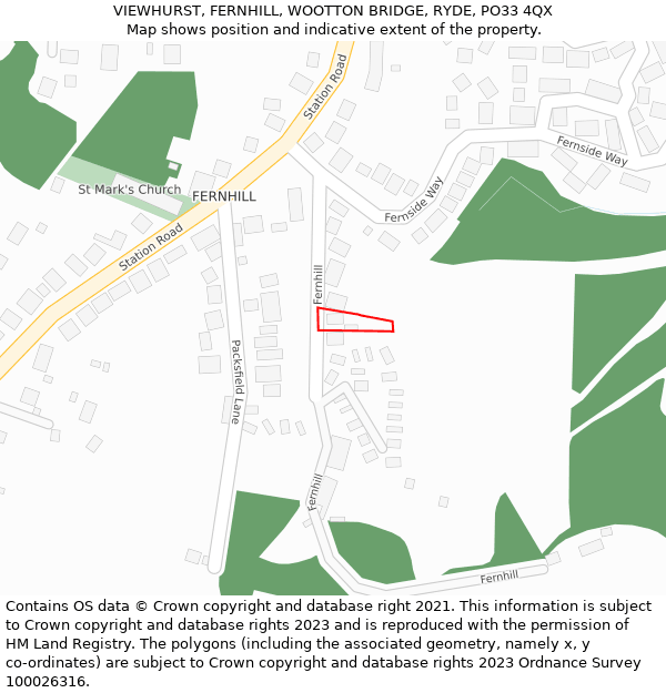VIEWHURST, FERNHILL, WOOTTON BRIDGE, RYDE, PO33 4QX: Location map and indicative extent of plot