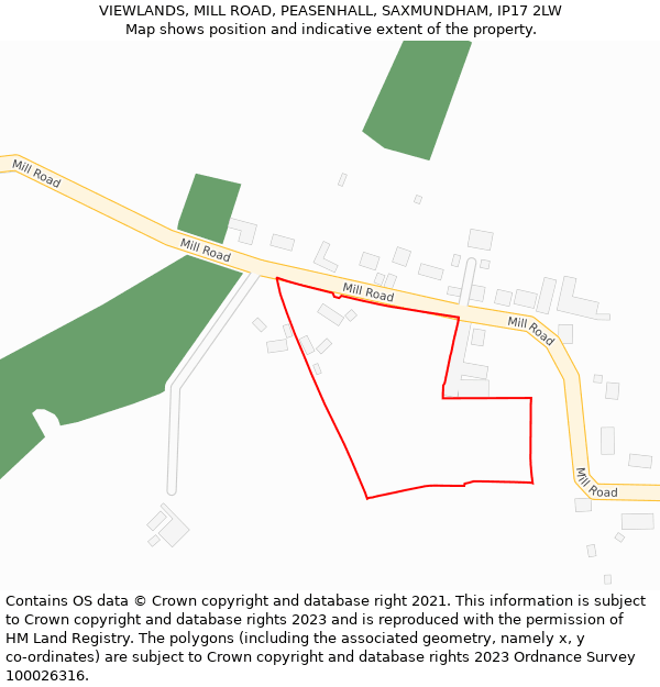 VIEWLANDS, MILL ROAD, PEASENHALL, SAXMUNDHAM, IP17 2LW: Location map and indicative extent of plot