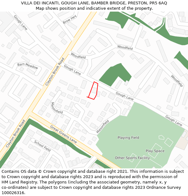VILLA DEI INCANTI, GOUGH LANE, BAMBER BRIDGE, PRESTON, PR5 6AQ: Location map and indicative extent of plot
